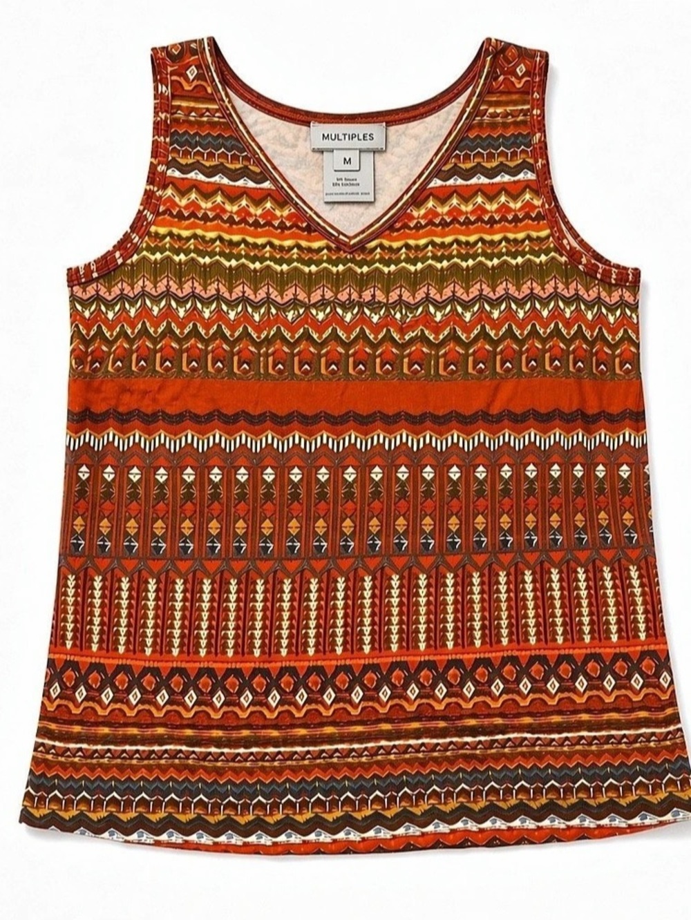 Multiples V-Neck Geometric Chevron Pattern Sleeveless Tank Top M